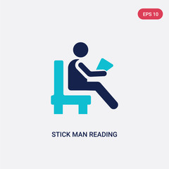 two color stick man reading vector icon from behavior concept. isolated blue stick man reading vector sign symbol can be use for web, mobile and logo. eps 10