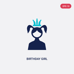 two color birthday girl vector icon from birthday party and wedding concept. isolated blue birthday girl vector sign symbol can be use for web, mobile and logo. eps 10