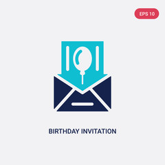 two color birthday invitation vector icon from birthday party and wedding concept. isolated blue birthday invitation vector sign symbol can be use for web, mobile and logo. eps 10