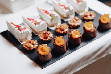 delicious festive buffet with canapes and different delicious meals