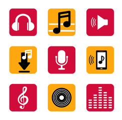 Set music icon in flat. For smart phone app 