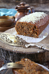 Sweet carrot cake from buckwheat flour with walnuts