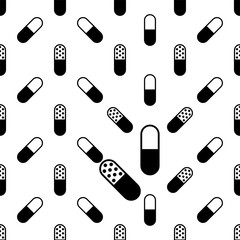 Capsule Pill Icon Seamless Pattern, Medicine Capsule Pill Icon, Pharmaceutical Dosage