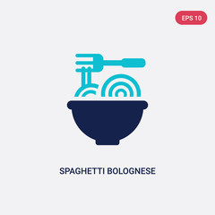 two color spaghetti bolognese vector icon from bistro and restaurant concept. isolated blue spaghetti bolognese vector sign symbol can be use for web, mobile and logo. eps 10