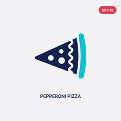 two color pepperoni pizza slice vector icon from bistro and restaurant concept. isolated blue pepperoni pizza slice vector sign symbol can be use for web, mobile and logo. eps 10