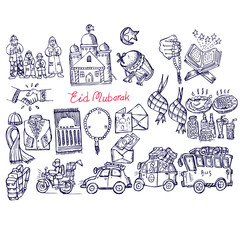 eid mubarak, doodle sketch
