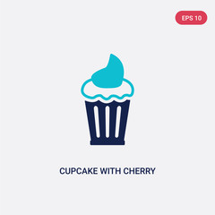 two color cupcake with cherry vector icon from bistro and restaurant concept. isolated blue cupcake with cherry vector sign symbol can be use for web, mobile and logo. eps 10