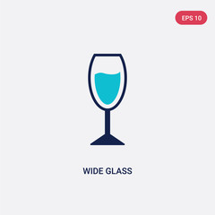 two color wide glass vector icon from bistro and restaurant concept. isolated blue wide glass vector sign symbol can be use for web, mobile and logo. eps 10