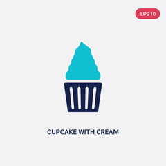 two color cupcake with cream vector icon from bistro and restaurant concept. isolated blue cupcake with cream vector sign symbol can be use for web, mobile and logo. eps 10