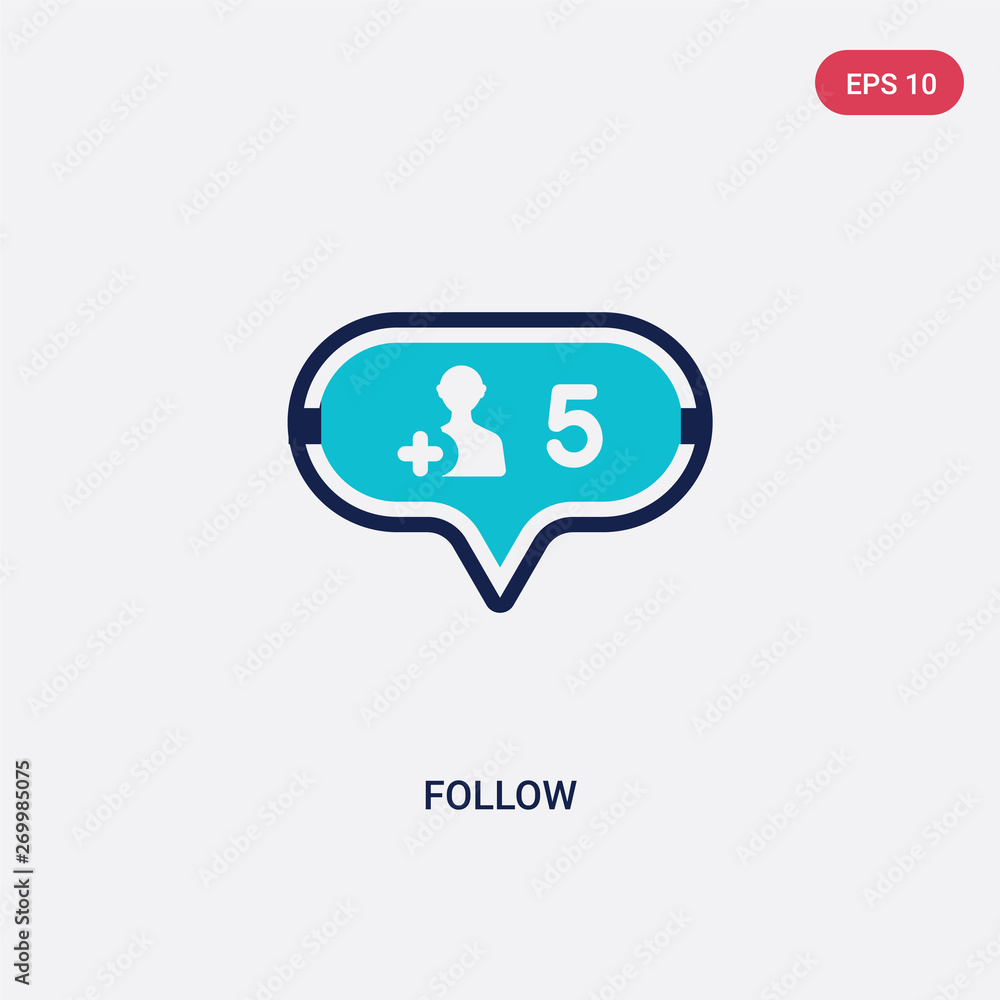 Poster two color follow vector icon from blogger and influencer concept. isolated blue follow vector sign s