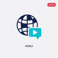 two color world vector icon from blogger and influencer concept. isolated blue world vector sign symbol can be use for web, mobile and logo. eps 10
