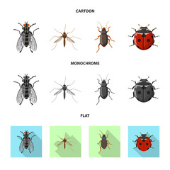 Vector illustration of insect and fly logo. Collection of insect and element vector icon for stock.