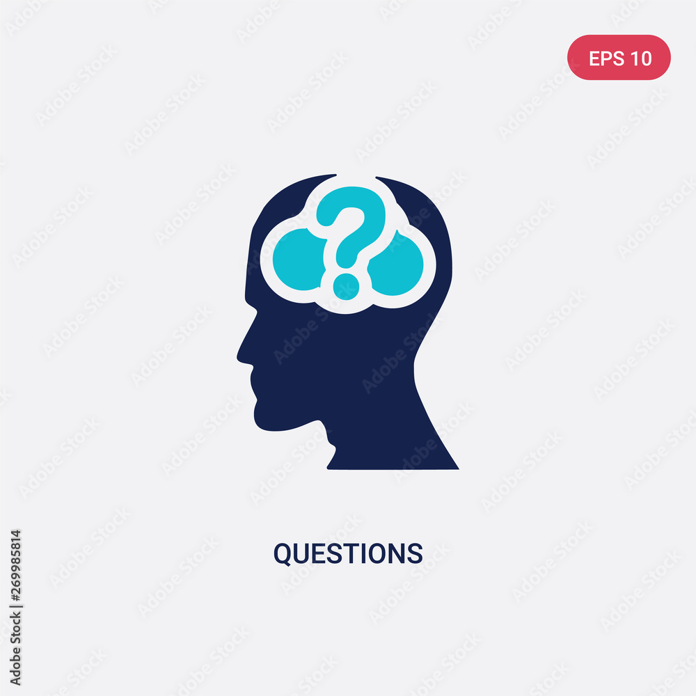 Poster two color questions vector icon from brain process concept. isolated blue questions vector sign symb