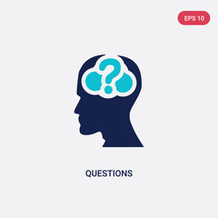 two color questions vector icon from brain process concept. isolated blue questions vector sign symbol can be use for web, mobile and logo. eps 10