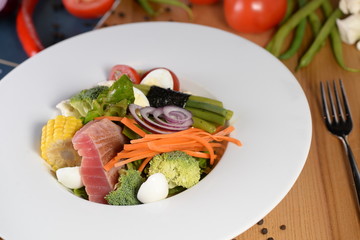 fresh vegetable salad with feta cheese and olives