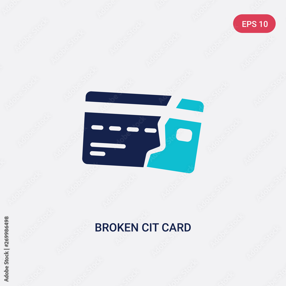 Poster two color broken cit card vector icon from business concept. isolated blue broken cit card vector si