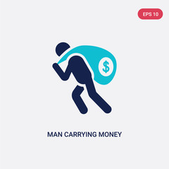 two color man carrying money vector icon from business concept. isolated blue man carrying money vector sign symbol can be use for web, mobile and logo. eps 10