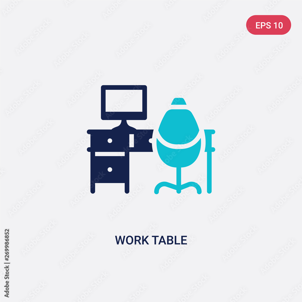 Poster two color work table vector icon from business concept. isolated blue work table vector sign symbol 