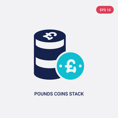 two color pounds coins stack vector icon from business concept. isolated blue pounds coins stack vector sign symbol can be use for web, mobile and logo. eps 10