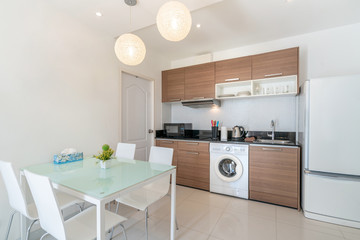 interior design in living room with kitchen area