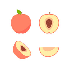 Set of fruits and berries. Summer fruit. Fruit apple, pear, strawberry, orange, peach, plum, banana, watermelon, pineapple kiwi lemon Fruits vector collection. Vector illustration.