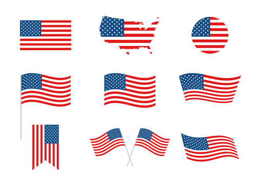 USA Independence Day 4th of July holiday. United states of America flag. Independence day elements, banner, map, flag. Memorial day. American background. Vector illustration.