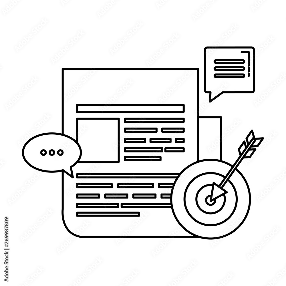 Poster paper document with speech bubbles and target