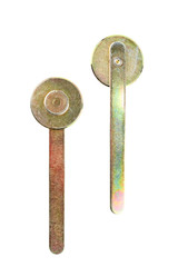 A brass Hand Roller Rolling for Installation mosquito net wire screen to window screen's frame isolated on white background.