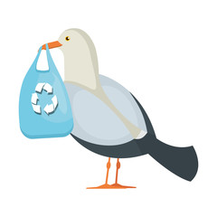 seagull with plastic bag and arrows recycle