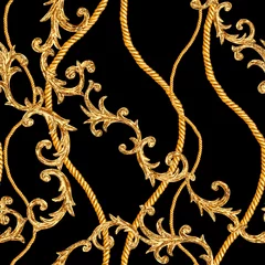 Crédence de cuisine en verre imprimé Style glamour Chaîne dorée glamour style baroque sans soudure de fond.