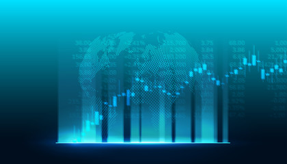 Fototapeta premium Stock exchange chart market investment trading with world map. Trading platform. Business graph. Vector Illustration