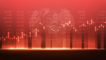 Stock exchange chart market investment trading with world map. Trading platform. Business graph. Vector Illustration