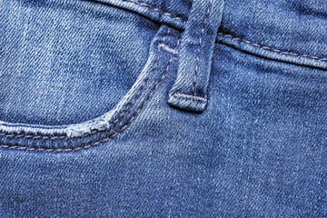 Stylish blue jeans, closeup view