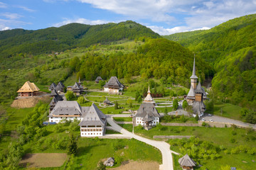 Fototapeta na wymiar Maramures, Romania. Wooden church of Barsana monastery, Transylvania landmark.