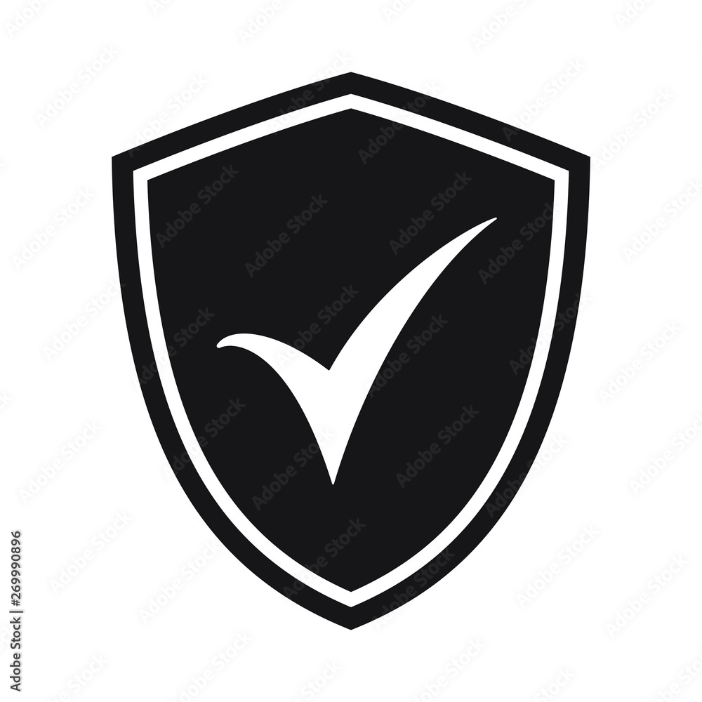 Poster shield with checkmark symbol for download. tick shield security icon. vector icon.