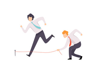 Fototapeta na wymiar Envious Businessman Tripping His Successful Colleague, Business Competition, Rivalry Between Colleagues, Office Workers Challenging Vector Illustration