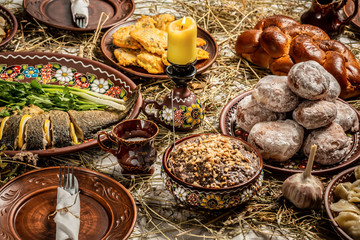 Traditional food for Orthodox Christmas. Kutya - wheat porridge with nuts, raisins, honey, poppy seeds. traditional Christmas sweet meal in Ukraine, Belarus and Poland