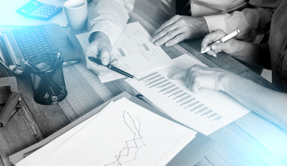 Two business people working together