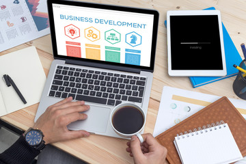 Fototapeta na wymiar Business Development Creativity Innovation Management Strategy Word With Icons