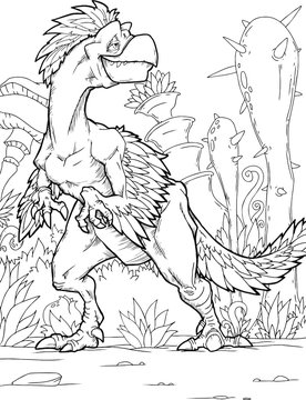 cartoon cute dinosaur, coloring book, funny illustration