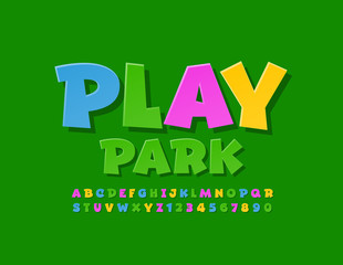 Vector colorful logotype Play Park. Bright funny Font. Children Alphabet Letters, Numbers and Symbols