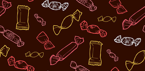 Candy seamless pattern outline vector illustration hand drawing wrapper