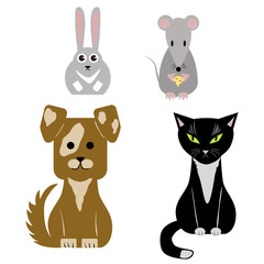 Animals set flat design vector hare mouse dog cat