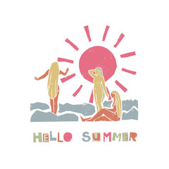 Summer vector textured illustration in pastel colors for a print, poster, card, flyer or banner. - 269996820