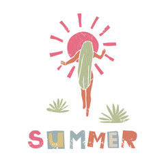 Summer vector textured illustration in pastel colors for a print, poster, card, flyer or banner. - 269996838