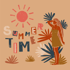 Summer vector textured illustration in pastel colors for a print, poster, card, flyer or banner. - 269996862