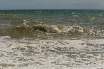 Waves during a storm. Red code. Rest on the Black Sea coast in Bulgaria.
