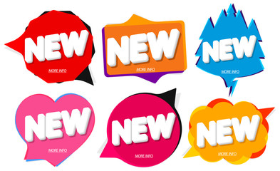Set New banners design template, speech bubble promo tags, vector illustration