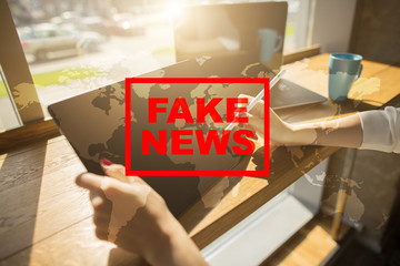 Fake news warning on the virtual screen.