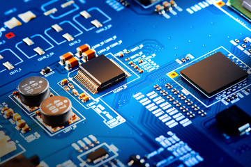Electronic circuit board close up.